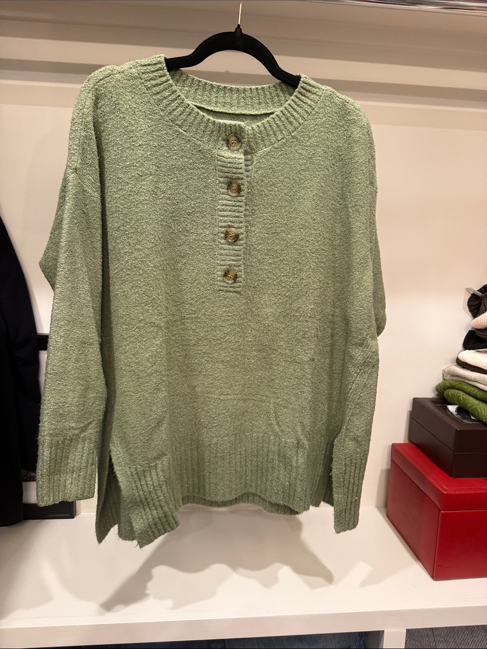 Lou & Grey Sage Green Button Henley Sweater